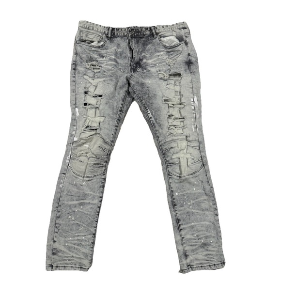 Smoke Rise Men Jeans Gray Size 40x32‎ Acid Wash Distressed Skater - Picture 1 of 7